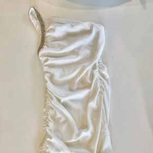 White rhinestone one sleeve New Year’s Eve dress